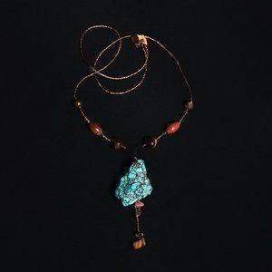 Raw Turquoise Pendant with Goldstone and Tiger´s Eye